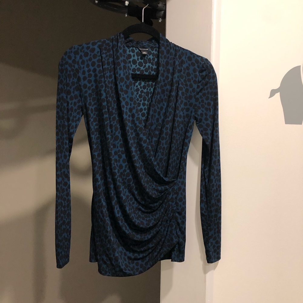 Ann Taylor Blue and Black Wrap Top XS